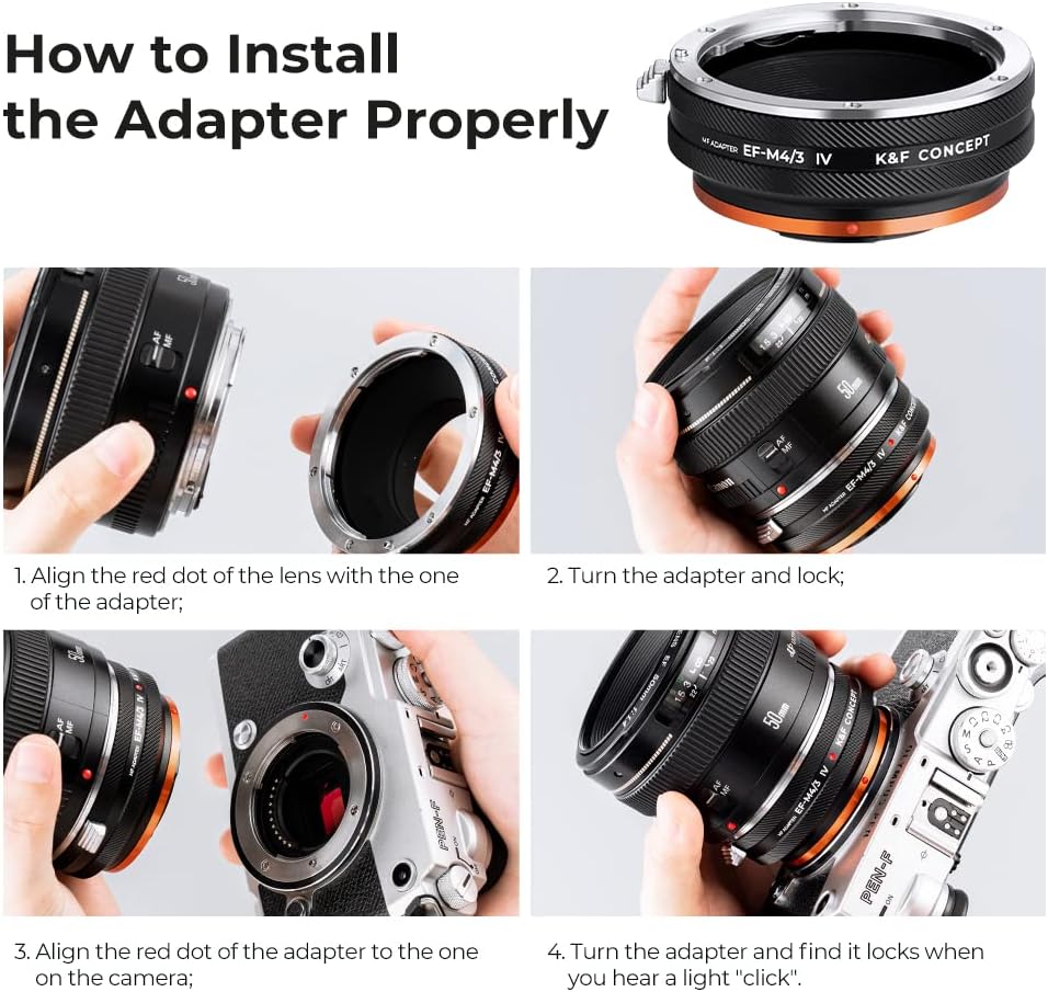K&F Concept Lens Mount Adapter EOS-M4/3 IV Manueller Fokus Kompatibel mit Canon (EF/EF-S) Objektiv u