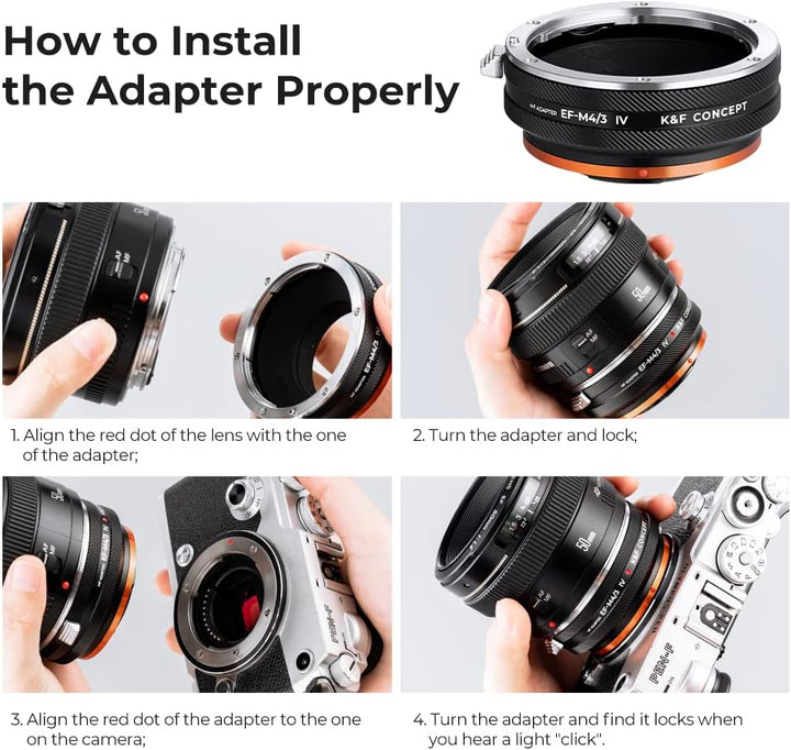 K&F Concept Lens Mount Adapter EOS-M4/3 IV Manueller Fokus Kompatibel mit Canon (EF/EF-S) Objektiv u