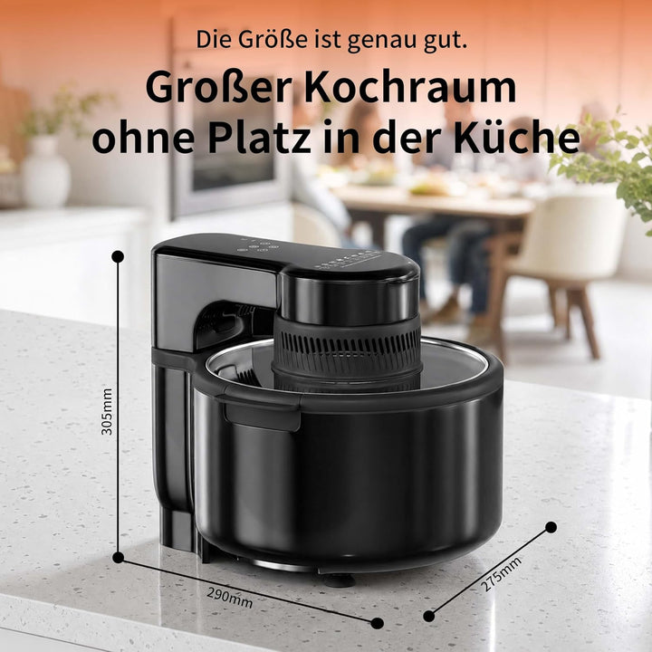 Heissluftfritteuse Airfryer, 5.5L, herausnehmbare Glasbehälter & Deckel, beleuchtetes Sichtfenster,
