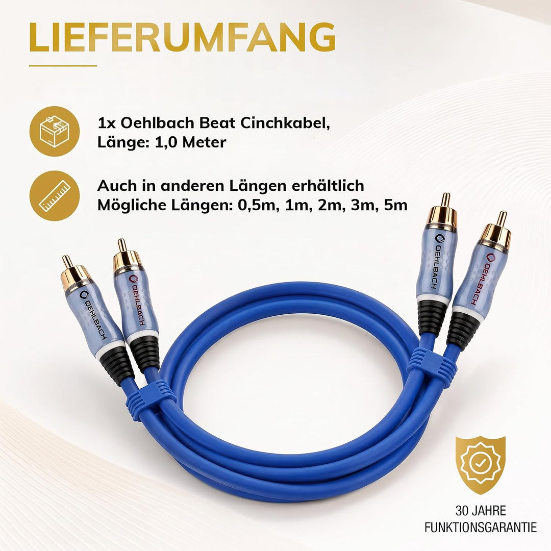 Oehlbach Beat - Stereo Audiokabel - Cinch-Kabel Set für CD-Player &amp; Verstärker (effektive Schirmung