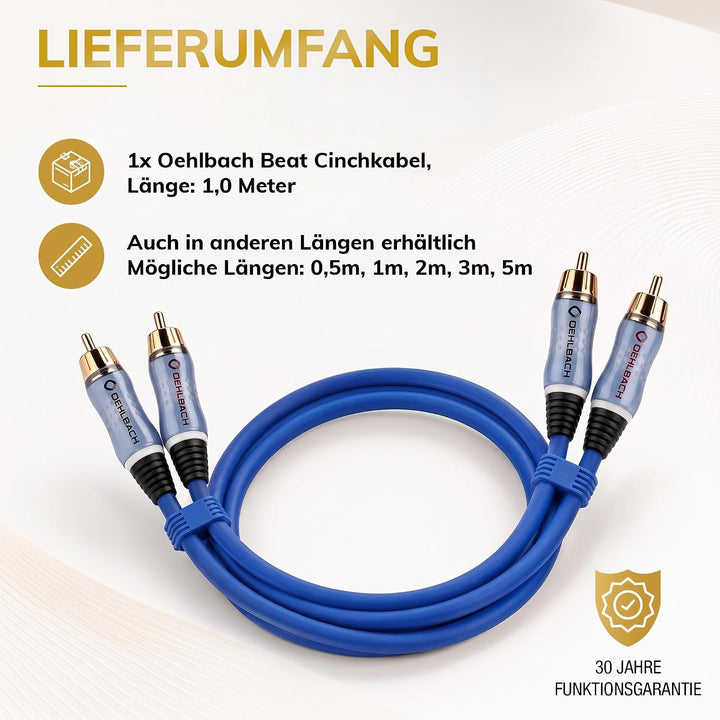 Oehlbach Beat - Stereo Audiokabel - Cinch-Kabel Set für CD-Player &amp; Verstärker (effektive Schirmung