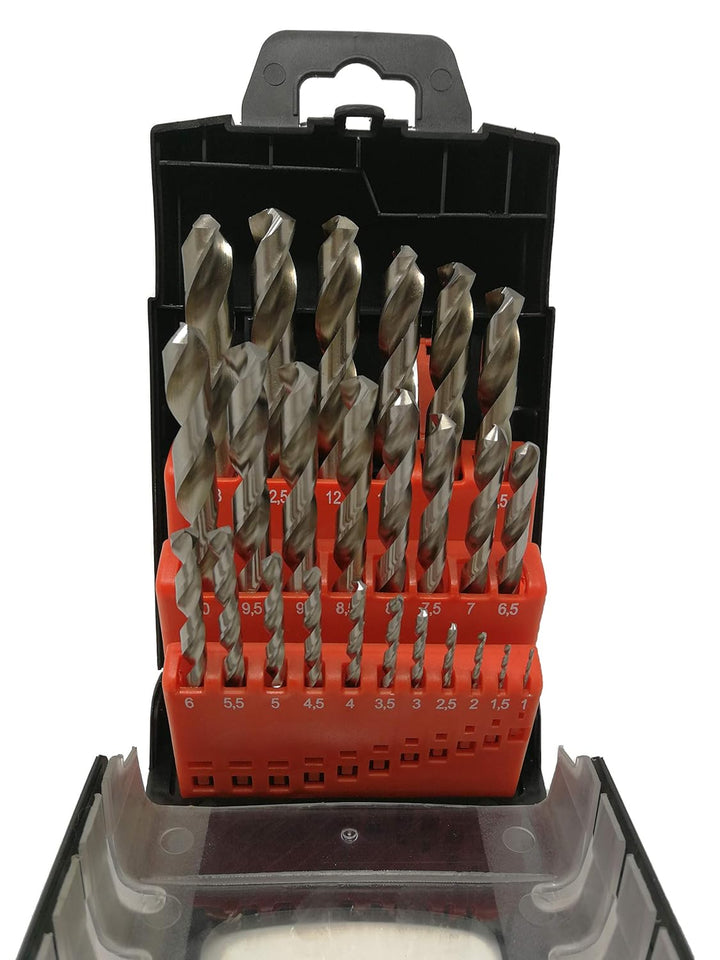 HSS-G 25-tlg. Präzisions - Metallbohrer Set 1-13mm > 0,5mm steigend mit 135° selbst zentrierenden Sp