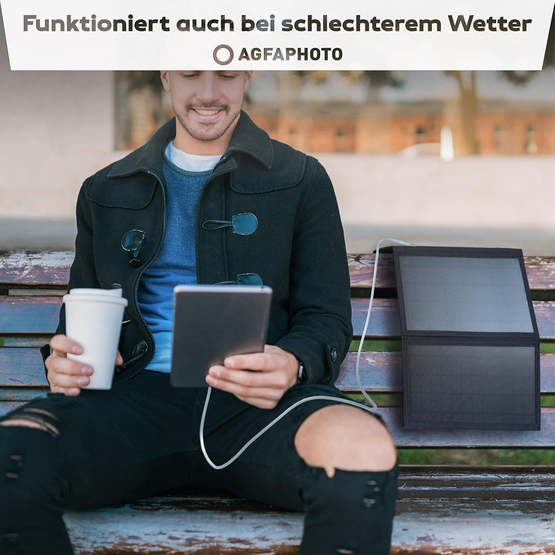 AGFAPHOTO Solarpanel SP21 | Outdoor Solarladegerät | Faltbar für Outdoor-Aktivitäten | Stromversorgu