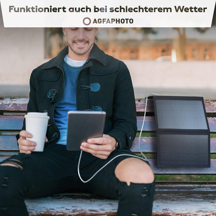 AGFAPHOTO Solarpanel SP21 | Outdoor Solarladegerät | Faltbar für Outdoor-Aktivitäten | Stromversorgu