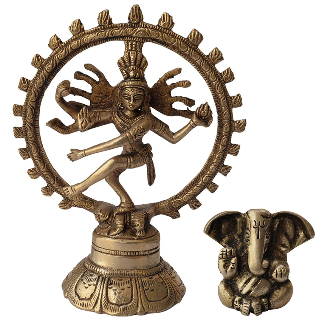 DakshCraft Tanzen Shiva Natraj Messing-Statue-Skulptur, mit kleinen Ganesha als Geschenk