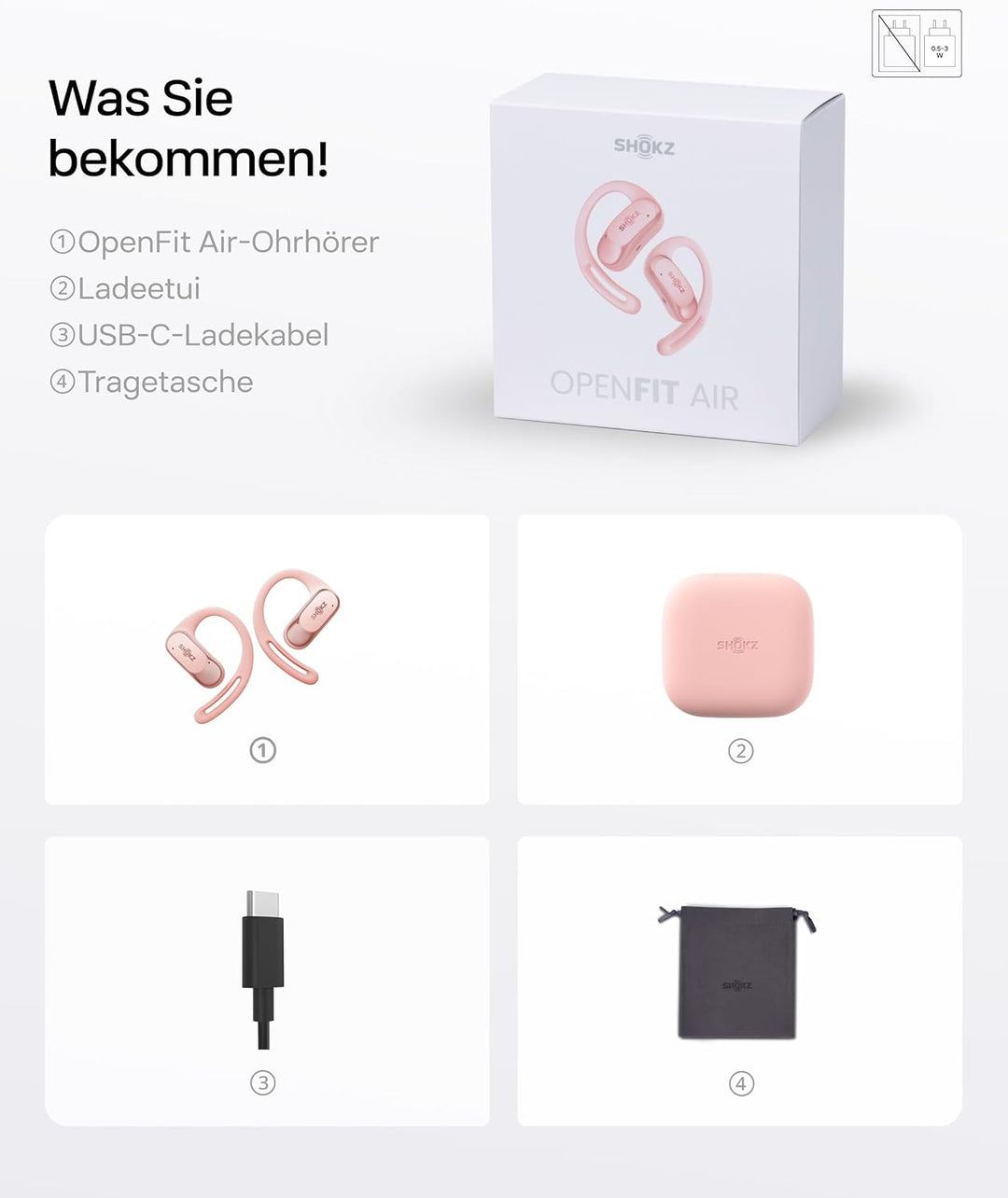 SHOKZ OpenFit Air Open-Ear-Kopfhörer, True Wireless Bluetooth-Ohrhörer mit Mikrofon, Ohrhörer mit Ai