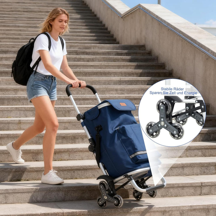 Sekey XXL Einkaufstrolley Treppensteiger mit 3 Rädern, Einkaufswagen für Camping und Einkäufe mit Hö
