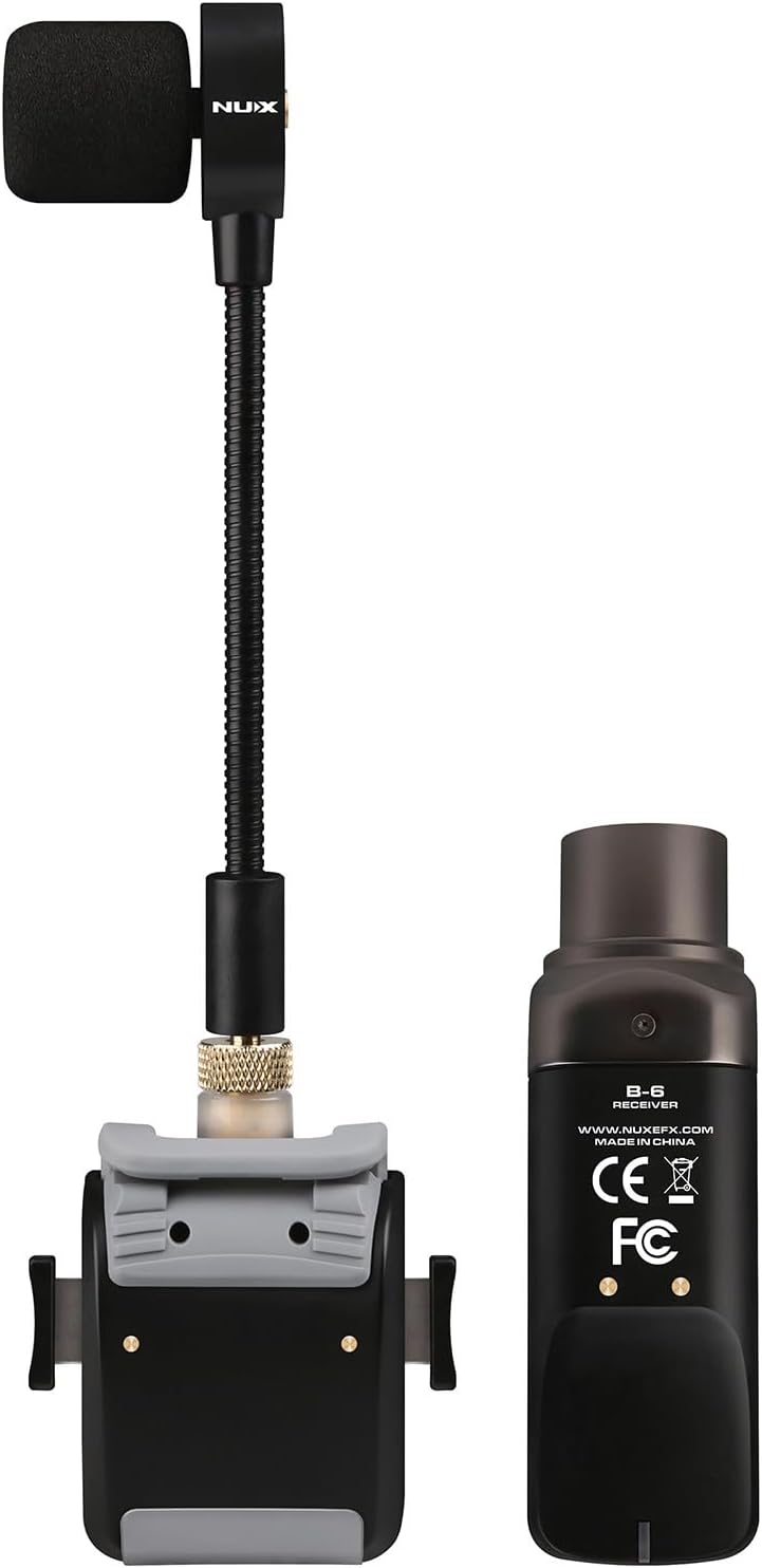 NU-X | B-6 Kabelloses Saxophon-Mikrofonsystem - 2,4 GHz Clip-On-Sender mit Schwanenhalsmikrofon und