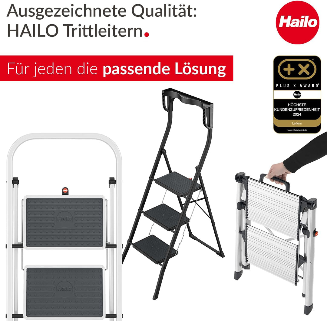 Selekta by Hailo | Alu-Sicherheits-Trittleiter | DK40 Basicline Design | Steighilfe 2 stufig 2 Stufe