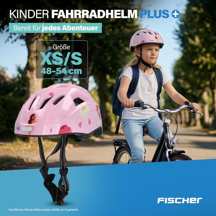 FISCHER Kinder-Helm, Fahrradhelm, Jugendhelm mit integriertem LED-Rücklicht, XS/S, 48-54cm Fairy, Fa