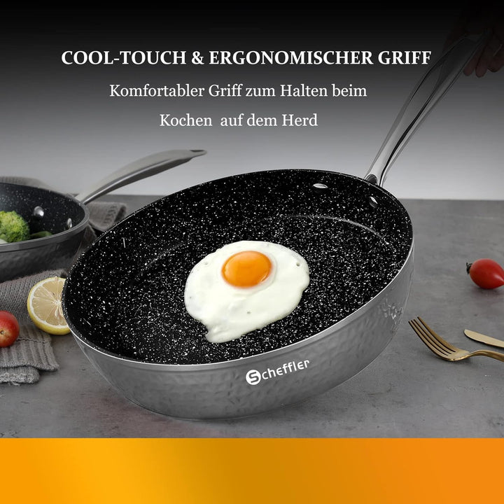 Topfset,Scheffler Topfset Induktion 15-teilig, Induktions Töpfe Set，Töpfe mit Glasdeckel, Kochtopf-S