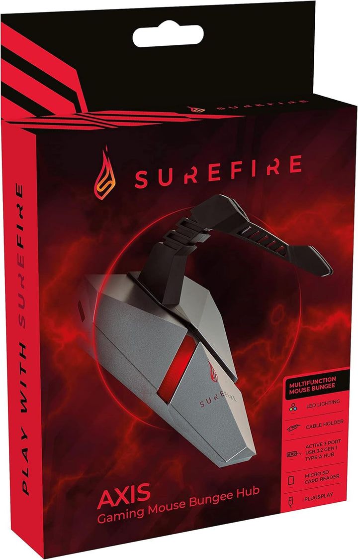 SureFire Axis Gaming Hub - Maus Bungee RGB mit 3x USB 3.2 Gen 1 Anschl├╝ssen, Mauskabelhalter, micro