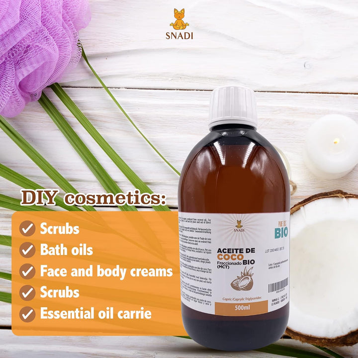 Fraktioniertes Kokosnussöl (MCT) Bio 500 ml | 100% Rein und Natürlich | Tiefenfeuchtigkeitscreme für