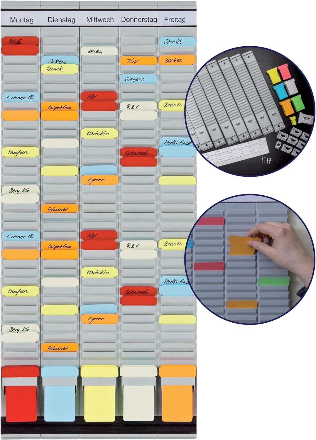 FRANKEN T-Kartentafel 5-Tage Wochenplaner, 31,5 x 78 cm, 5 Träger, 35 Schlitze, PV-SET2 5 Spalten x