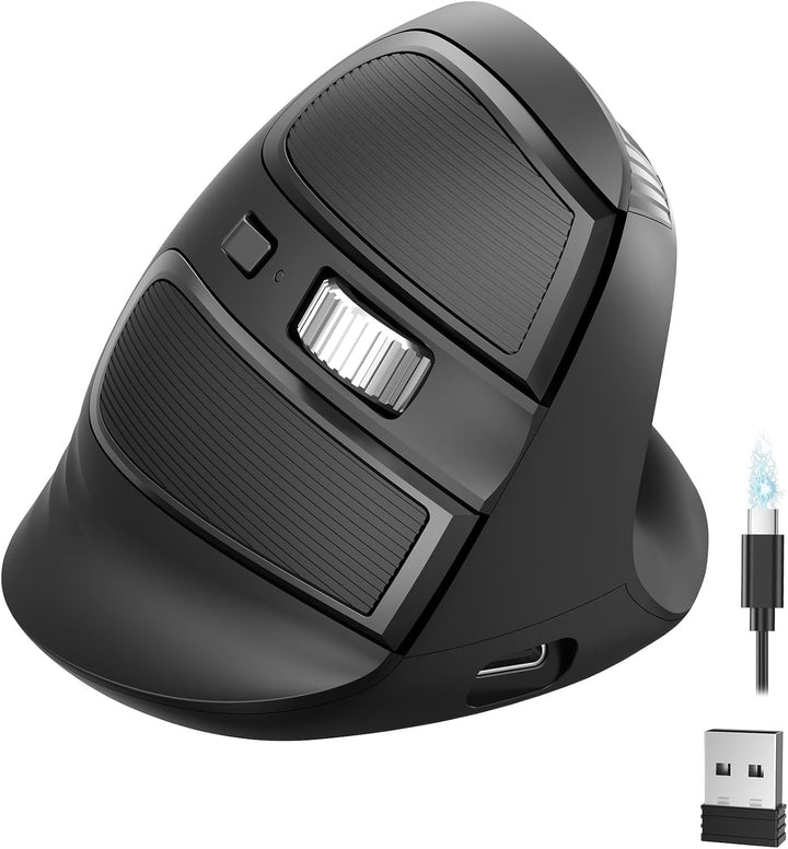 TECKNET Ergonomische Maus Bluetooth, 2.4G Wiederaufladbare Kabellos Vertikale Maus mit 4800 DPI, 3 G