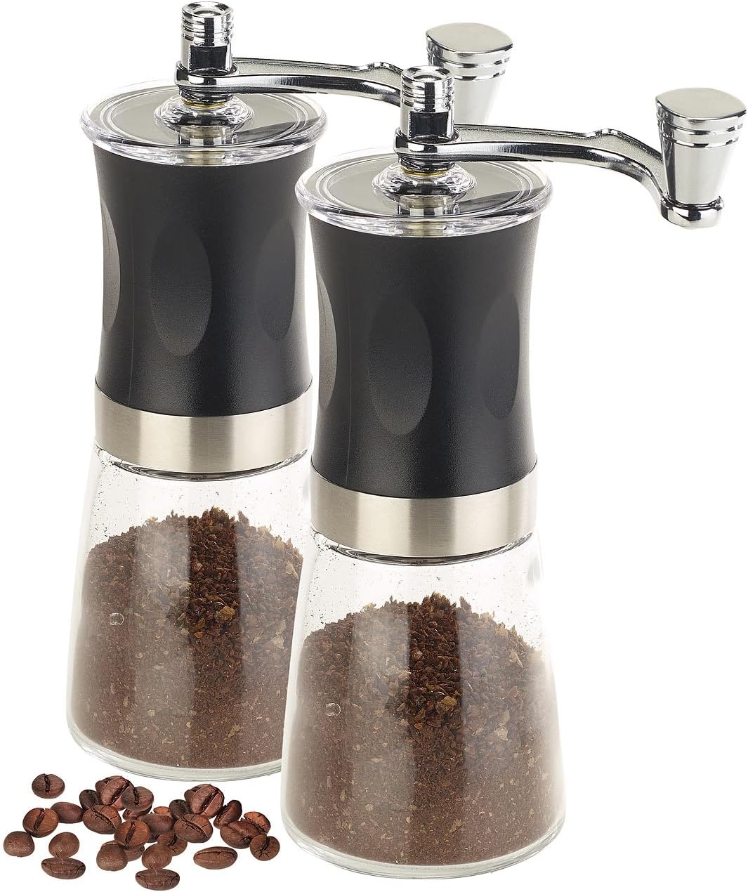 Rosenstein & Söhne Kaffeemühle mit Kurbel: 2er-Set Hand-Kaffeemühlen, Keramik-Mahlwerk,stufenlos ein
