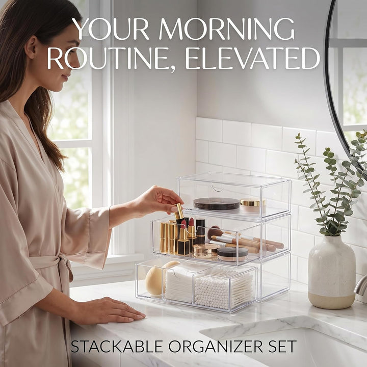 ALINK Badezimmer Organizer Mini mit Schubladen 3 Set, aus Acrylic stapelbar Transparent,für Kommode