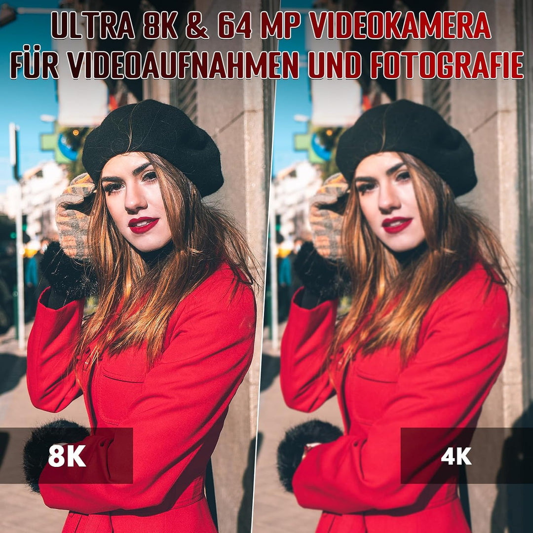 Videokamera Camcorder 8K 64MP WiFi Nachtsicht 18X Digitalzoom Vlog Kamera | HD Vlogging Camera mit I