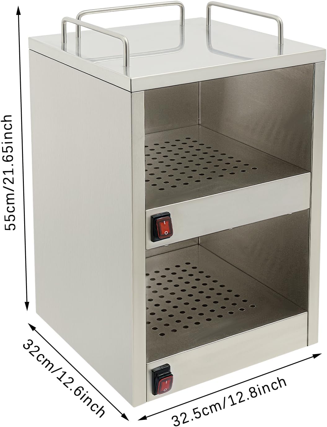 Becherwärmer Schrank 140W 32x32x55cm Edelstahl Tassenwärmer Doppelfach Heizschrank für Zuhause Cafe