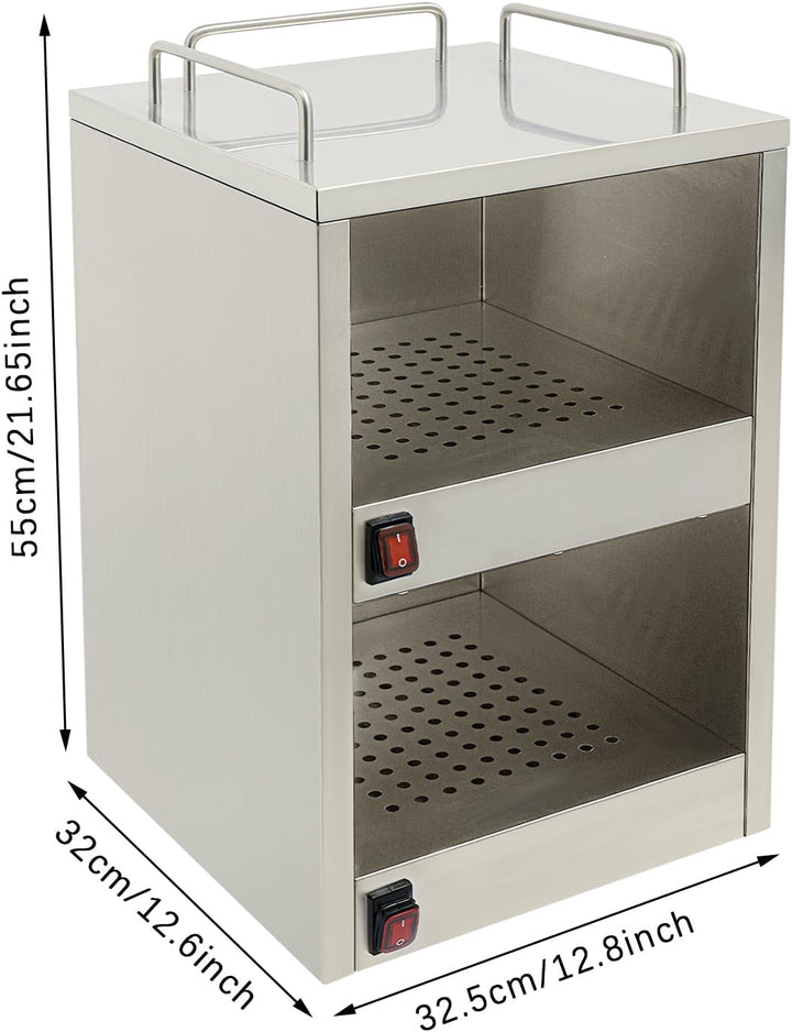 Becherwärmer Schrank 140W 32x32x55cm Edelstahl Tassenwärmer Doppelfach Heizschrank für Zuhause Cafe