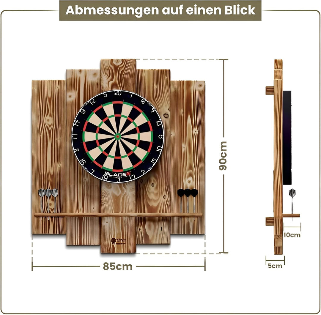 Wooden Dartboard Surround | Premium Dart-Wandschutz & Tablet-Halter (Optional) | Geflammter Burned L