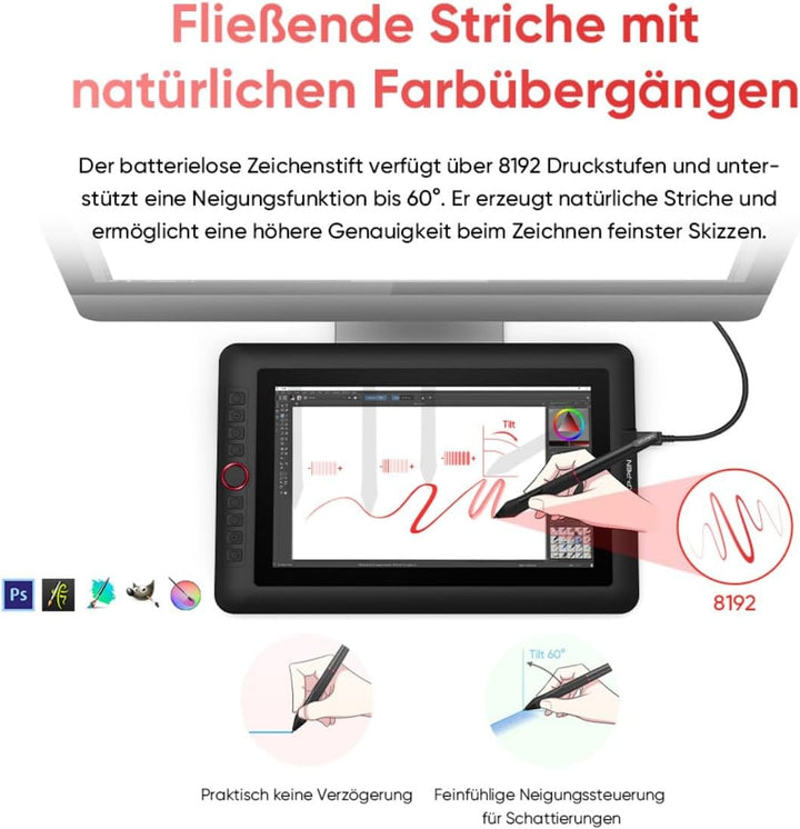 XPPen Artist 12 Pro Lite Grafiktablett mit Display für PC- 11,6 Zoll | 8 Taste und 1 Einstellrad, 81