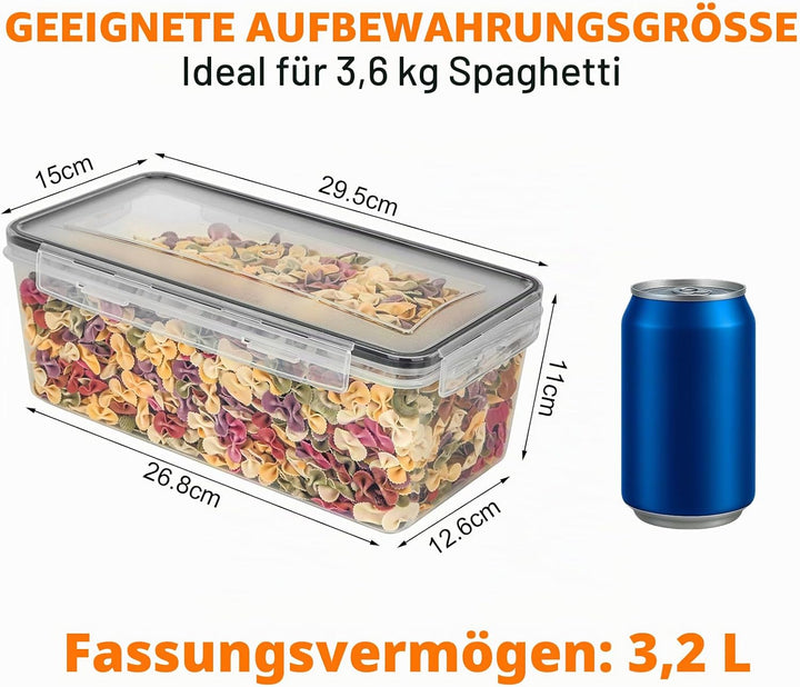 Withosent 3.2L Vorratsdosen Luftdicht Set, 4er Aufbewahrungsbox Küche mit Deckel Kunststoff, Spaghet