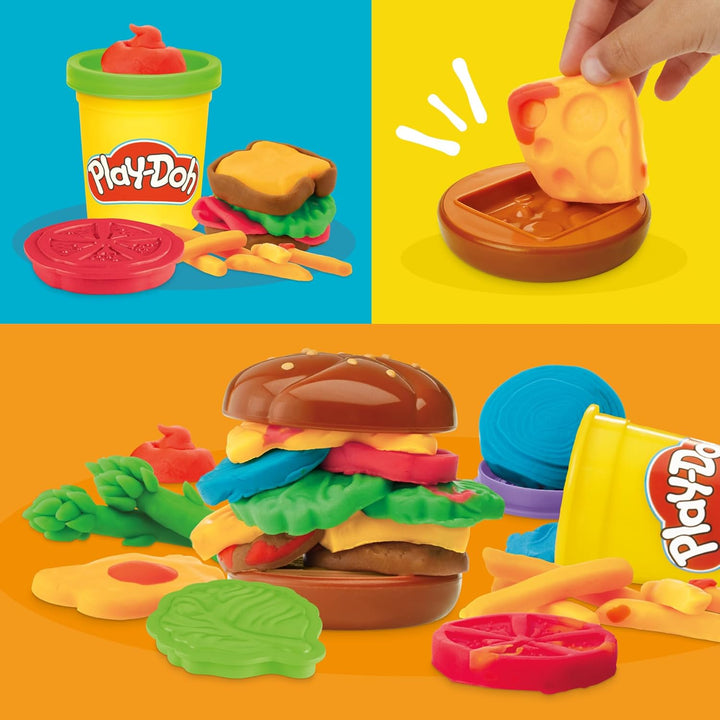 Play-Doh Burger Spielset, Bastel-Set für Mädchen und Jungen ab 3 Jahren, Kochspielzeug für Kunst & H