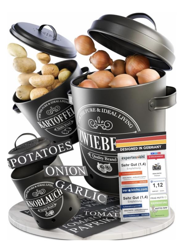 IDEALTASTIC®️ Premium Kartoffel Aufbewahrungsbox [3 Stück] I Vielseitiges Kartoffeltopf Set mit 360°