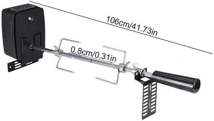 Grillspiess Set Elektrischer, 106cm Universal Edelstahl Drehspiess Grill mit 2X Fleischnadeln, Grill
