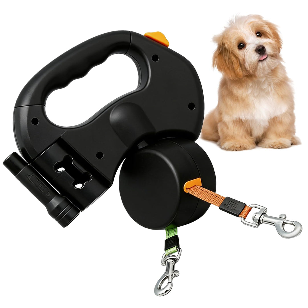 BAIFULAI Einziehbare Hundeleine für 2 Hunde, 3m Doppelleine für 2 Hunde mit Licht, Ausziehbar, Anti