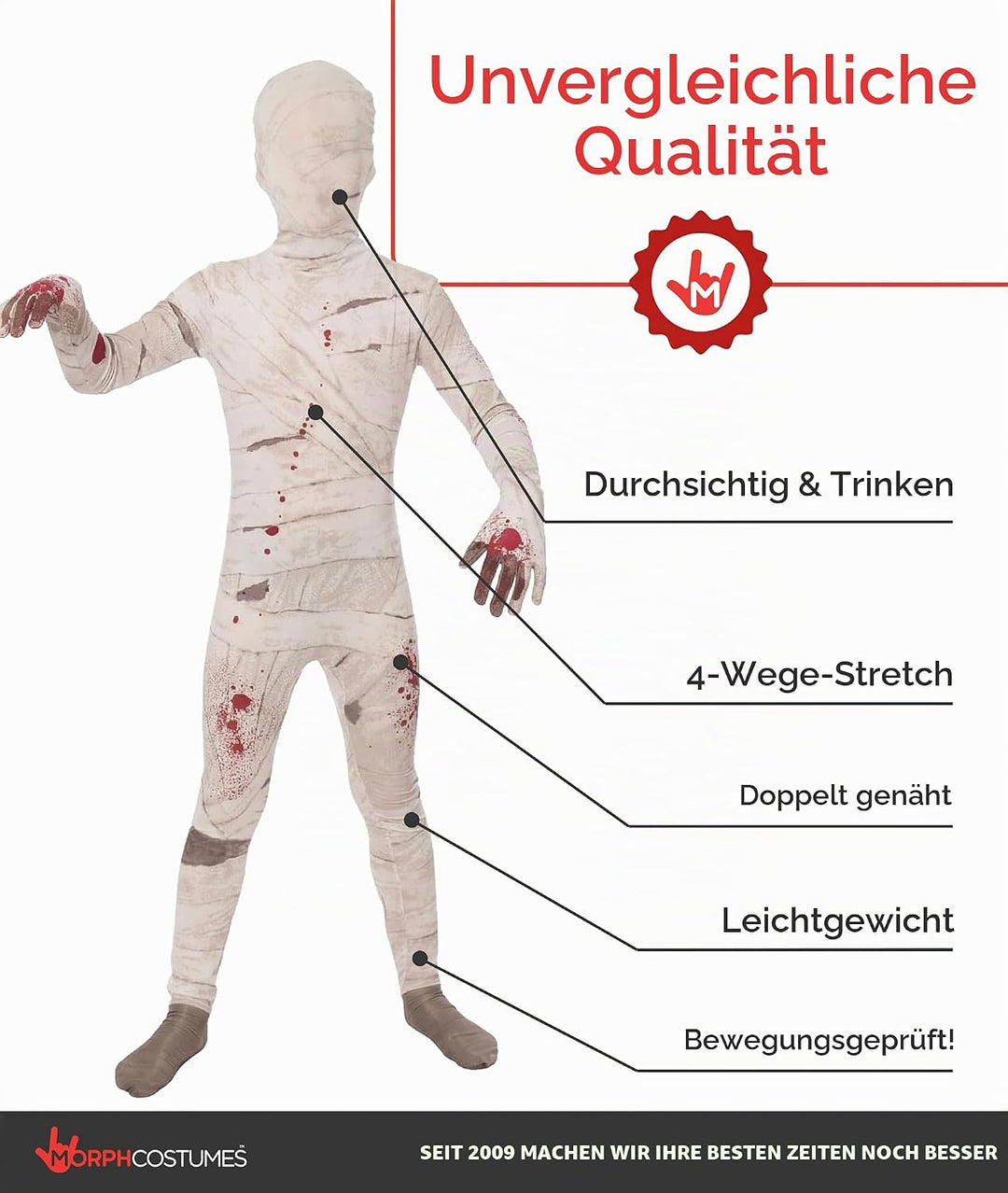 Morphsuits Kostüm Mumie Kinder, Mumien Kostüm Kinder, Halloween Kostüm Mumie Kinder, M