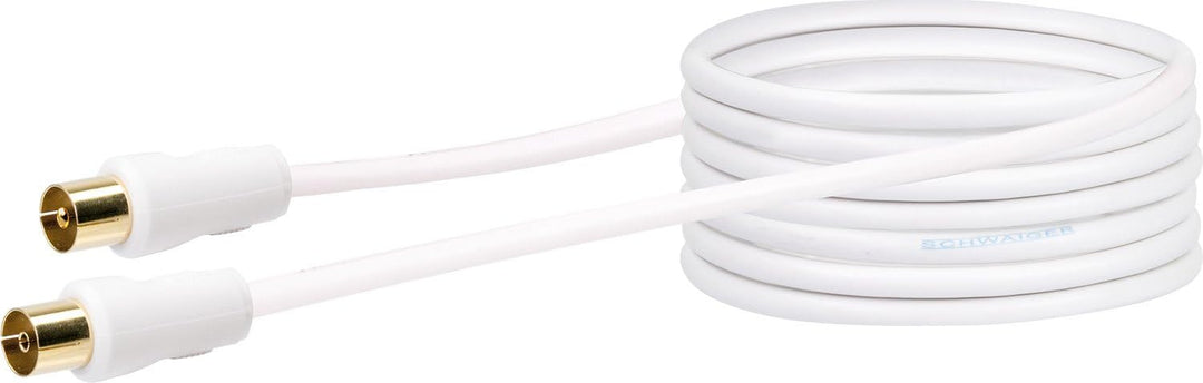 SCHWAIGER Antennen Anschlusskabel 90 dB, 5,0m, weiss, IEC Stecker > IEC Buchse, 2-fach Schirmung, 75