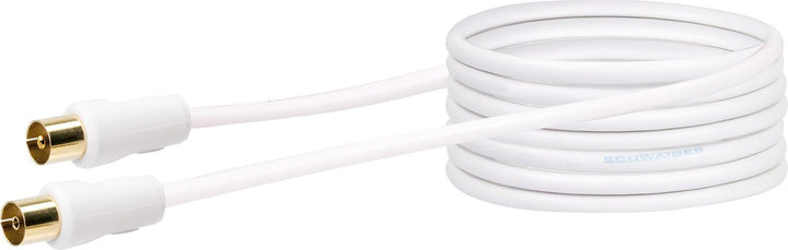 SCHWAIGER Antennen Anschlusskabel 90 dB, 5,0m, weiss, IEC Stecker > IEC Buchse, 2-fach Schirmung, 75