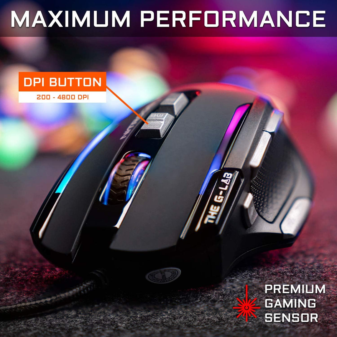 THE G-LAB Kult Nitrogen Atom Hochpräzise kabelgebundene Gaming-Maus - Optischer 4800 DPI Sensor, RGB