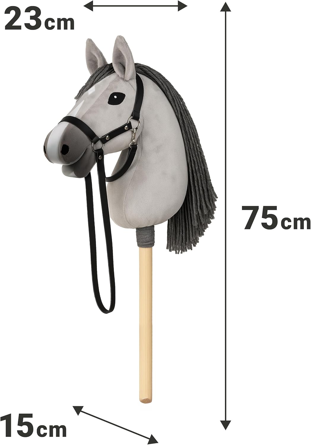 CELMAN Hobby Horse Steckenpferd Grau mit Zaumzeug & Leine – A3 Kopfgrösse – Grosser Reitspass für Ki