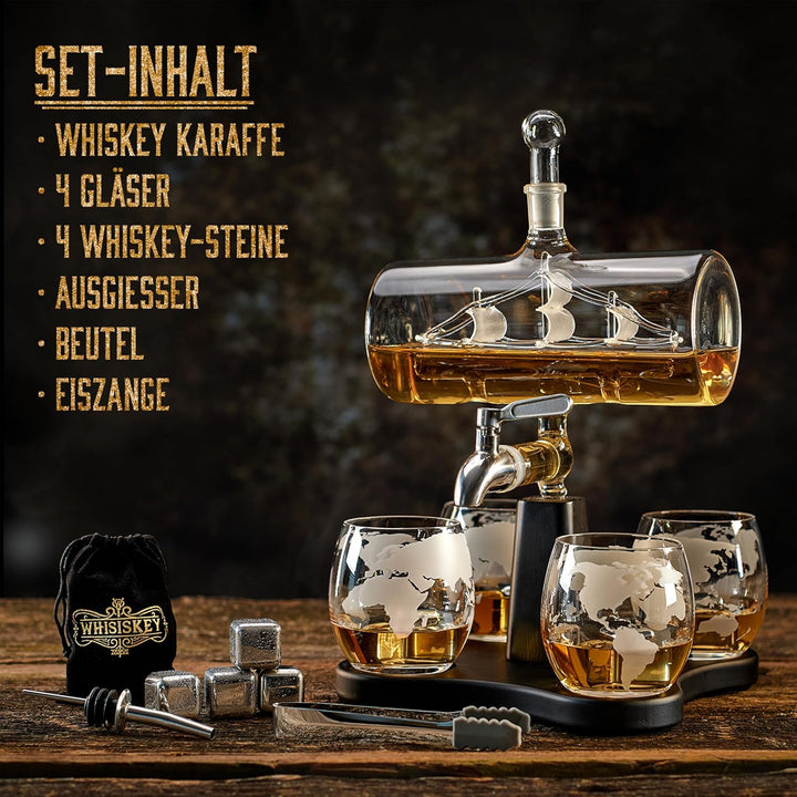 Whisiskey - Whisky Karaffe - Segelschiff - Dekanter - Whiskey Karaffe Set - 1L - Geschenke für Männe
