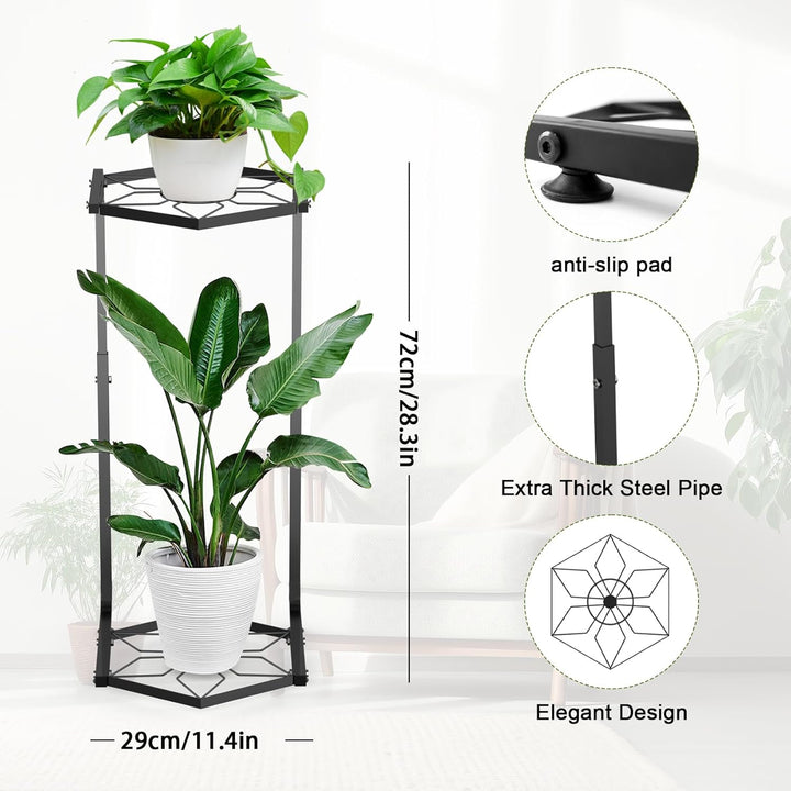 LAGAHS 2 Etagen Pflanzenständer Blumenständer Metall für den Innen- und Aussenbereich, Schwarz Verst