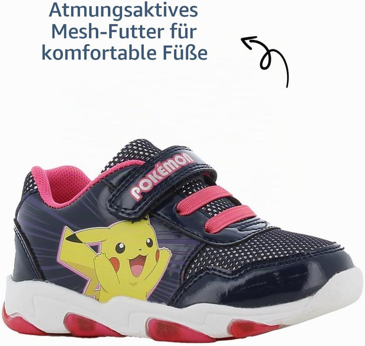 Pokemon Schuhe Mädchen von 2 bis 6 Jahre, LED Leuchtschuhe für Kinder mit Pikachu Motiv, Turnschuhe