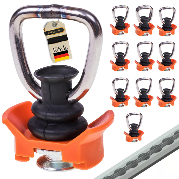 4 oder 10 Stück Airline Fitting (Silber/Orange) - Airlineschiene Zurröse mit Ring 1000 kg Tragfähigk