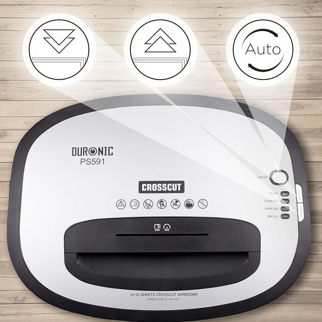 Duronic PS591 Aktenvernichter, Schredder mit Sicherheitsstufe P2, Reisswolf für Büro und Home-Office