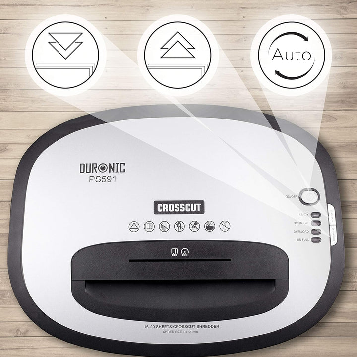 Duronic PS591 Aktenvernichter, Schredder mit Sicherheitsstufe P2, Reisswolf für Büro und Home-Office