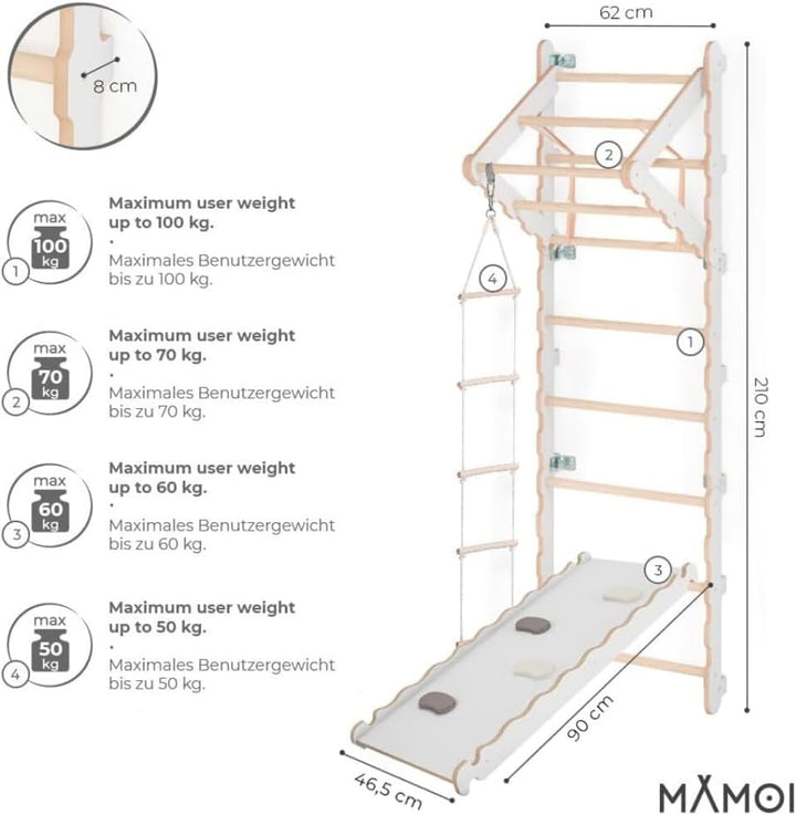 MAMOI® Indoor-Klettergerüst, Wandleitern fürs Zimmer, Kletterturnringe für Erwachsene, Yarnwood Klet