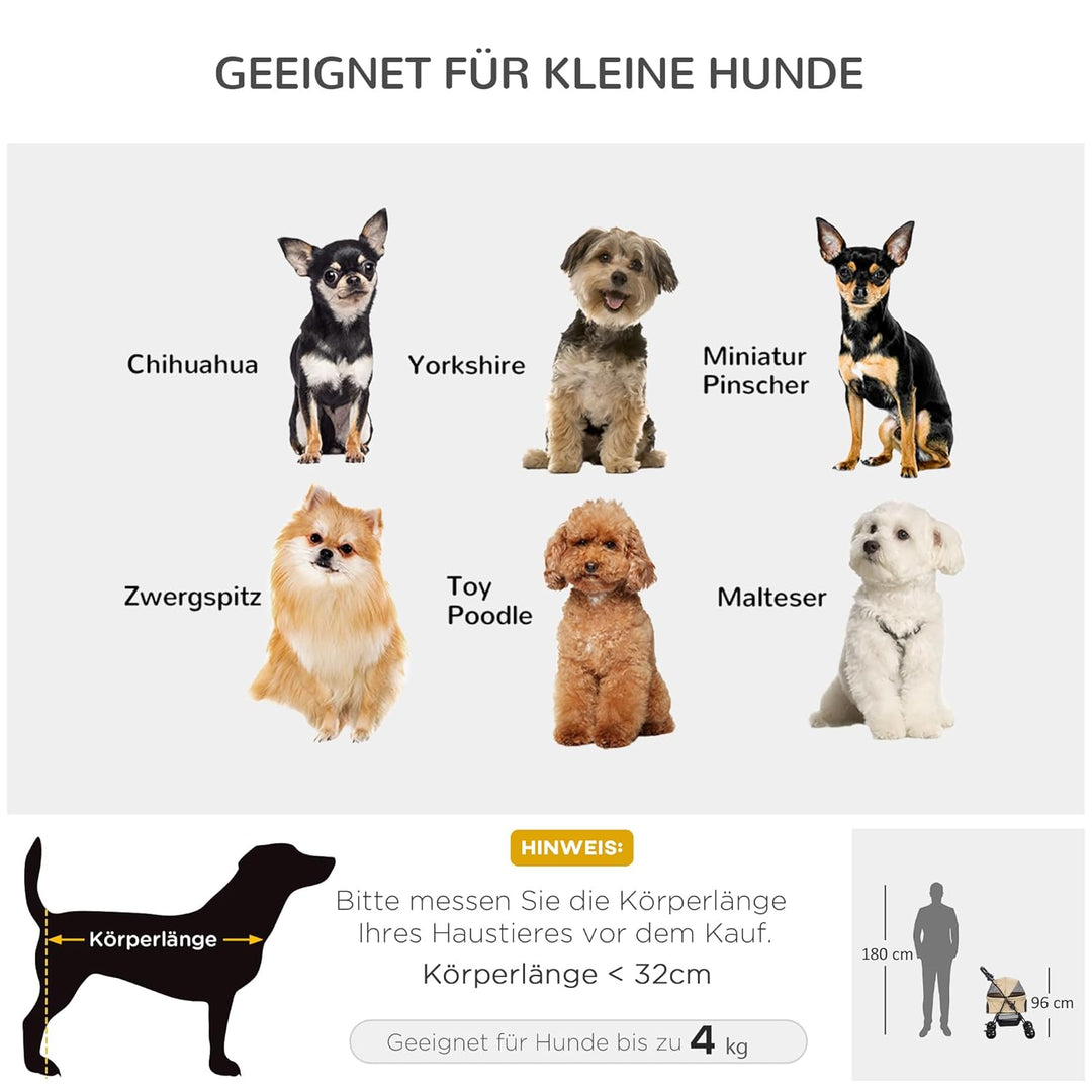 PawHut Hundewagen Hundebuggy klappbar für Hunde & Katzen bis 4 kg Katzenbuggy mit Netzfenster Aufbew