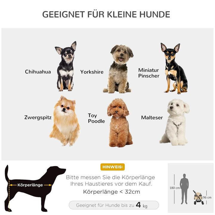 PawHut Hundewagen Hundebuggy klappbar für Hunde & Katzen bis 4 kg Katzenbuggy mit Netzfenster Aufbew