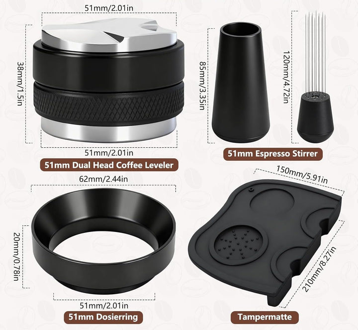 Siebträger Zubehör, 51mm Barista Zubehör, WDT Tool, 51mm Tamper Set & Kaffeeverteiler Mit Leveler, D