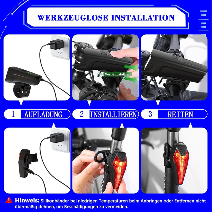 Fahrradlicht Set,StVZO Zertifizierte Fahrradbeleuchtung,USB Typ C Aufladung Fahrrad Lichter Led Set,