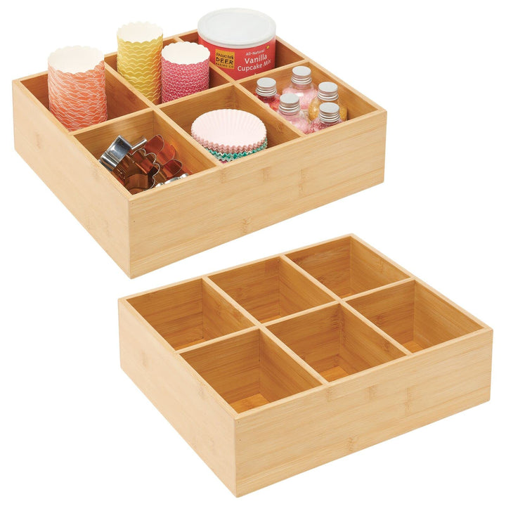 mDesign 2er-Set Teebox – elegante Aufbewahrungsbox mit 6 Fächern aus Bambus – Holzkiste für Teebeute