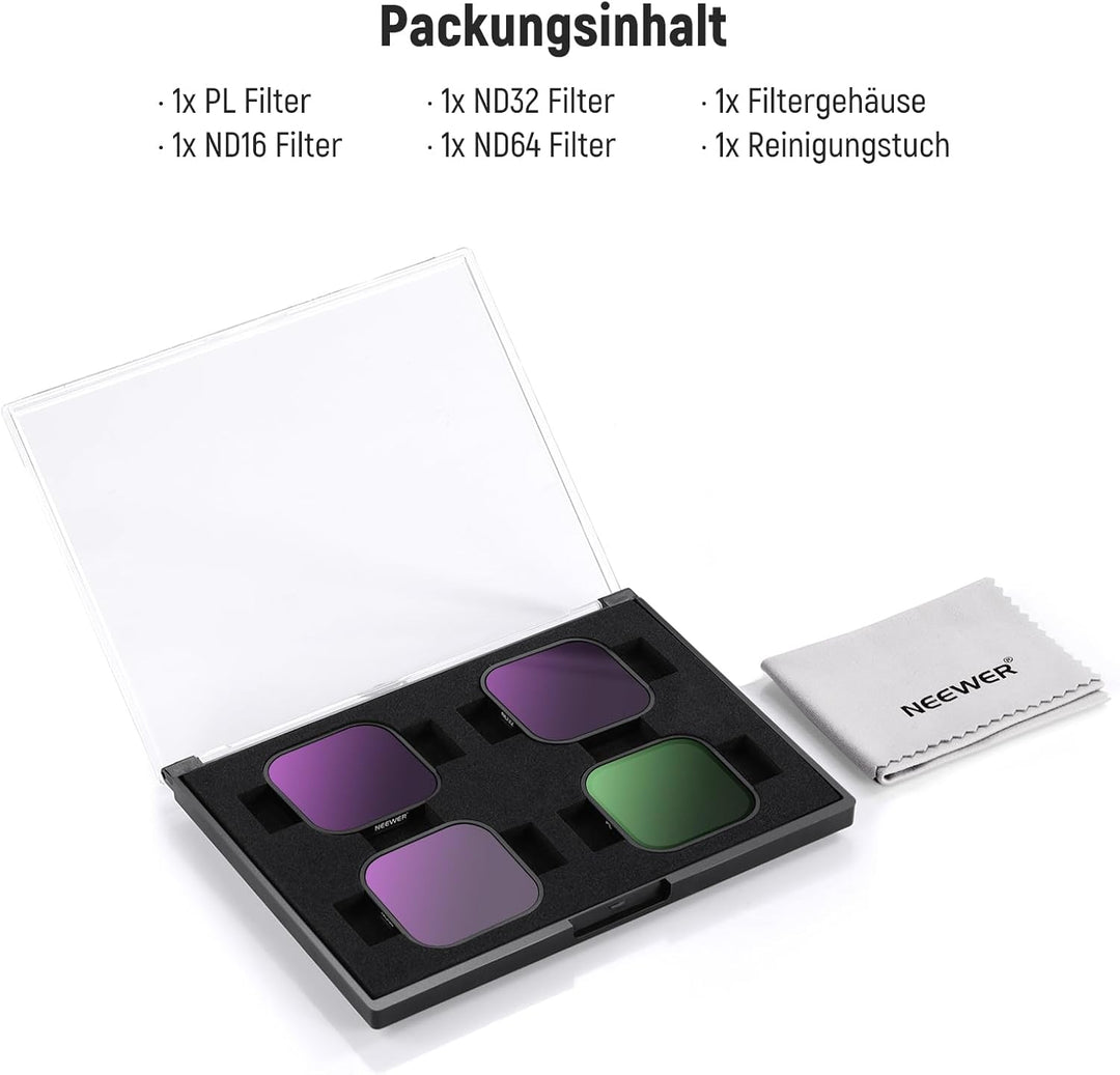 NEEWER ND & CPL Filter Set Kompatibel mit Insta360 Ace Pro, ND16 ND32 ND64 CPL 4er Pack Action Kamer