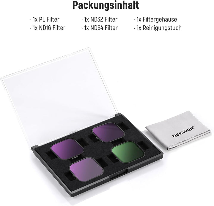 NEEWER ND & CPL Filter Set Kompatibel mit Insta360 Ace Pro, ND16 ND32 ND64 CPL 4er Pack Action Kamer